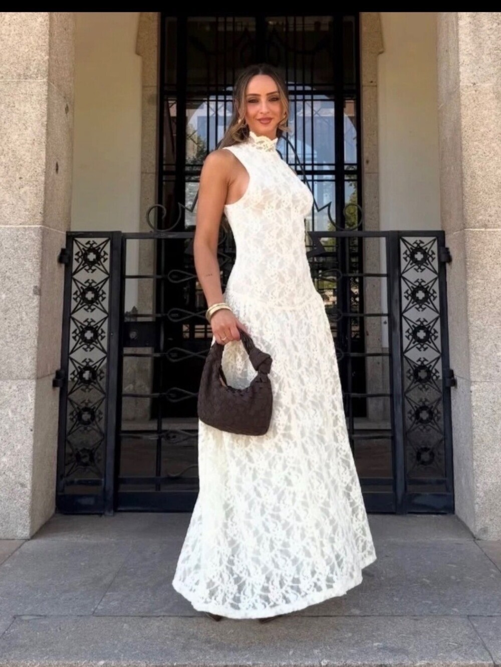 Zara White Lace Maxi Dress with High Neck - Picture 8 of 8